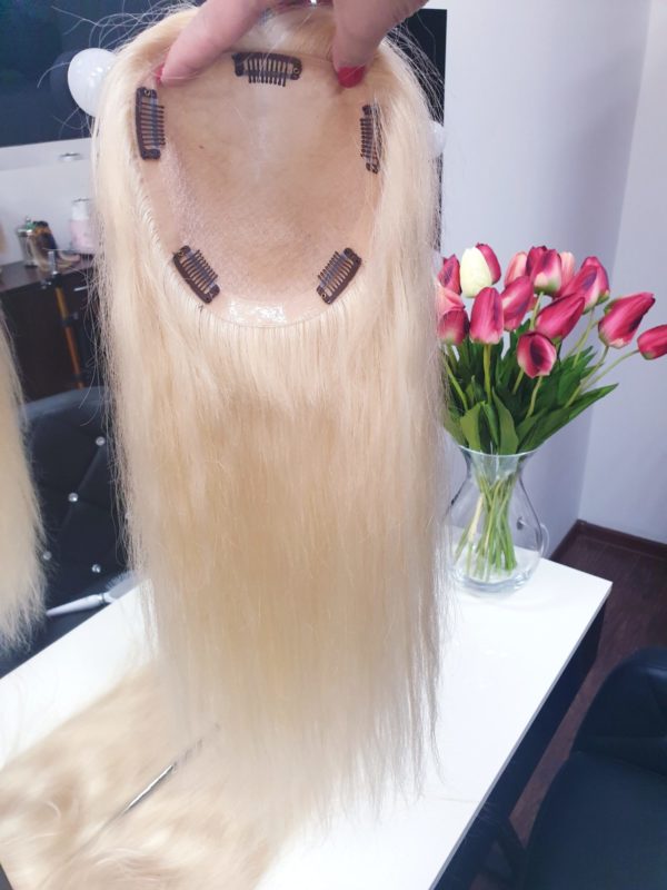 Tupet z włosów brazylijskich z mikroskórą 40cm Blond #613