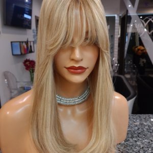 Topper Krystyna –  Włosy naturalne Blond Baleyage 50cm Grzywka